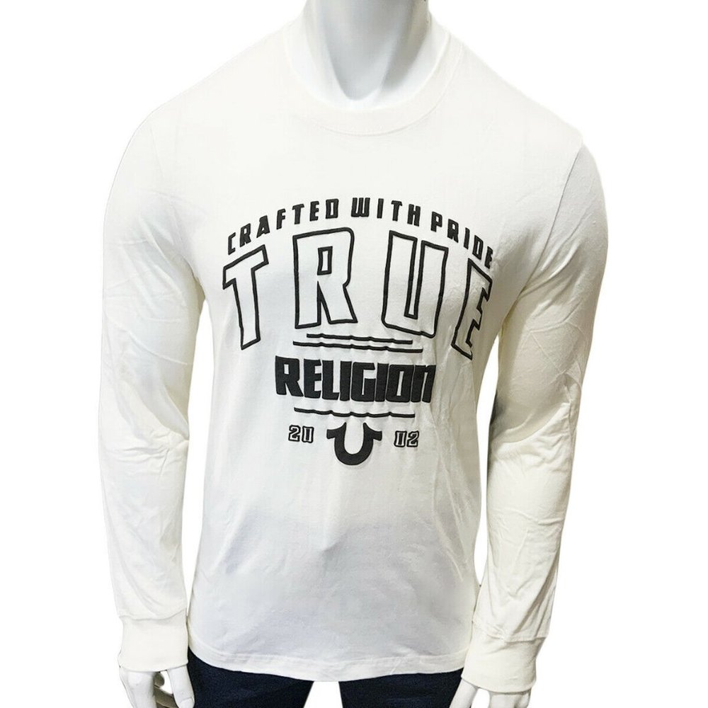 NWT TRUE RELIGION AUTHENTIC MEN'S WHITE CREW NECK LONG SLEEVE T-SHIRT SIZE L